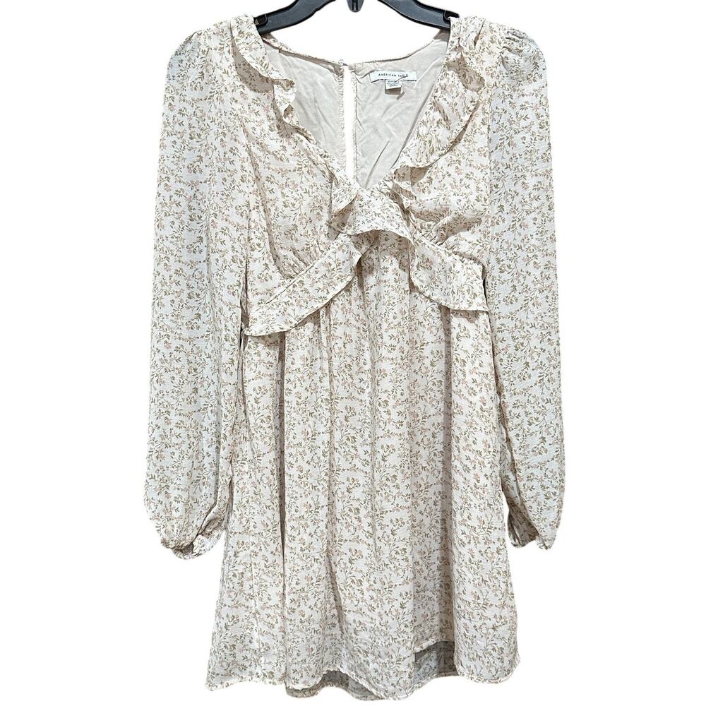 American Eagle Dress XS Pink Floral Long Sleeve Ruffle Mini Cottage Coquette - Picture 2 of 7